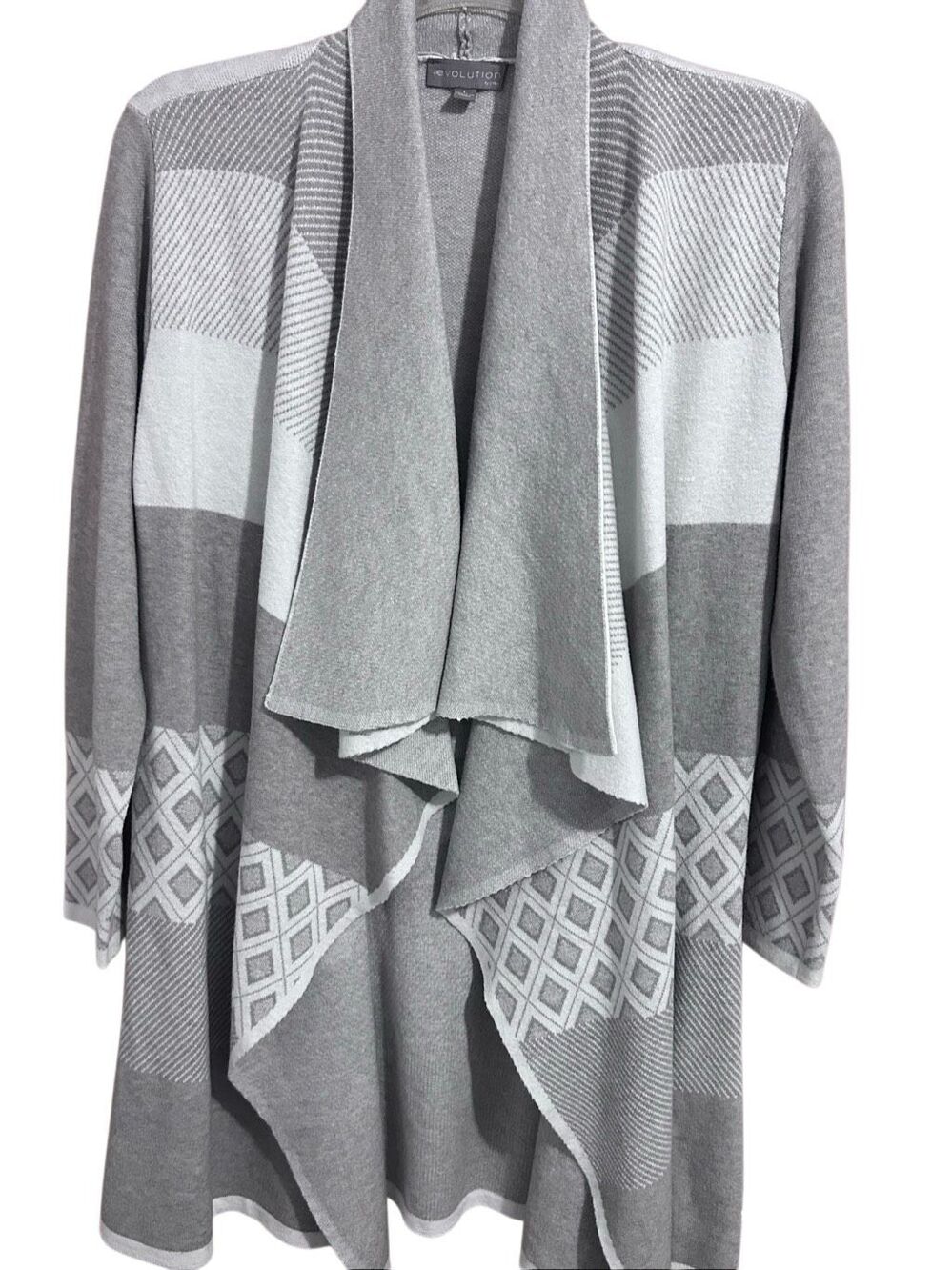 Evolution By Cyrus Sz L Grey Diamond Duster Waterfall Drape Cardigan Colorblock